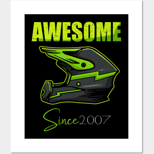 Awesome Biker Since 2007 13th Birthday 13 Year Old Dirt Bike Posters and Art